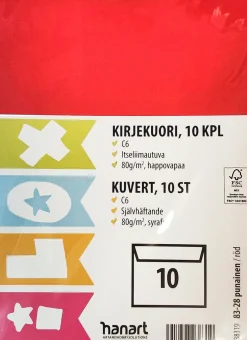 Hanart Oy Kirjekuori ILOX C6 10 kpl punainen, itseliimautuva* Postitustarvikkeet
