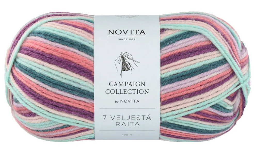 Lanka Novita 7 Veljestä Raita 100 g 977 pastellikaari